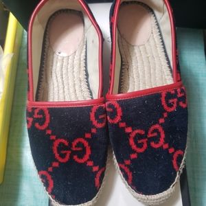 Gucci GG logo Pilar Velvet Espadrille Flat, 8, Pre-loved